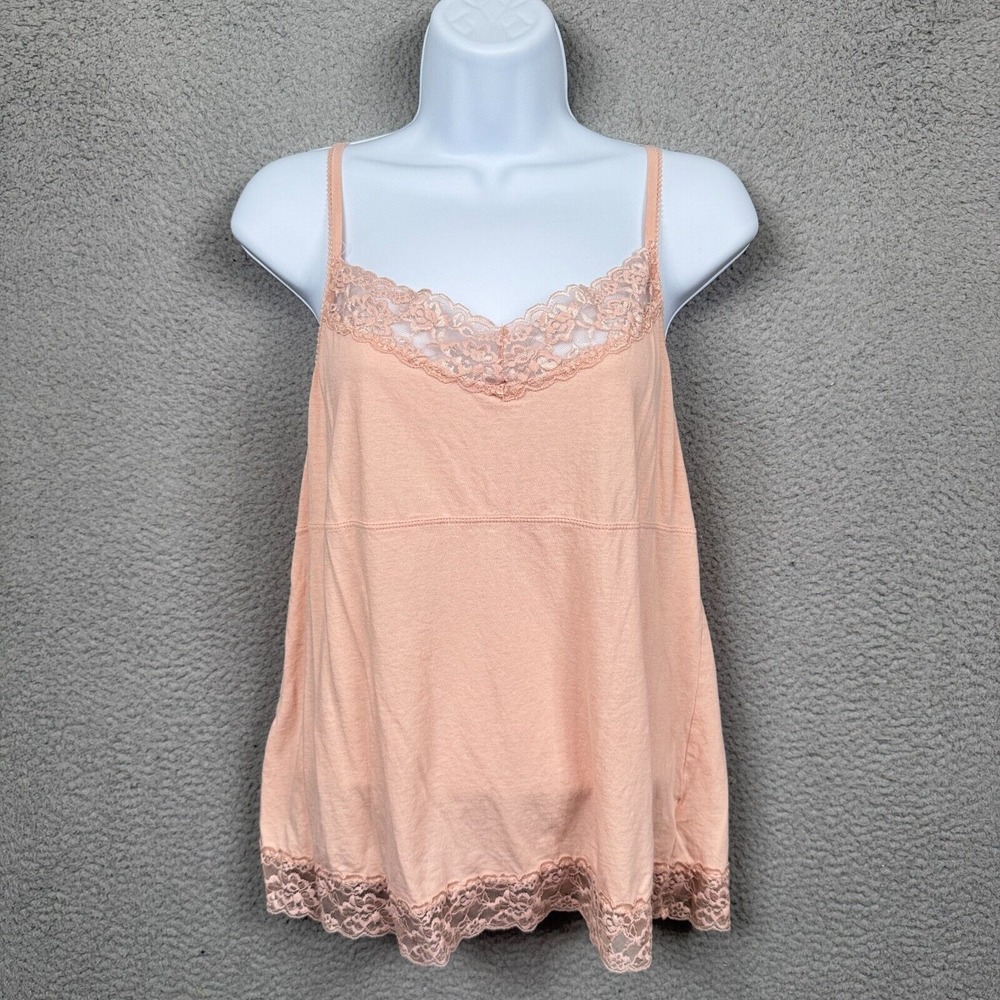 Elle Tank Top Women L Pink Cami Babydoll Romantic Lace Preppy Stretch Dainty Y2K